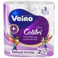 Бумажные полотенца Veiro Colibri белые с голубым тиснением 3 слоя (2 шт)