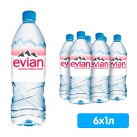 Вода Эвиан / Evian 1 литр, без газа, пэт, 6 шт. в уп.