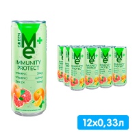 Напиток ГринМи+ /Green Me+ Immunity Protect с витамином С, D и цинком 0.33 литра, газ, ж/б, 12 шт. в уп.