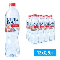 Вода Сила Росы со вкусом клубники 0.5 литра, без газа, пэт, 12 шт. в уп.