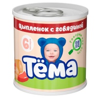 Пюре мясное Тёма цыплёнок с говядиной с 6 месяцев 90 гр (12 шт.)
