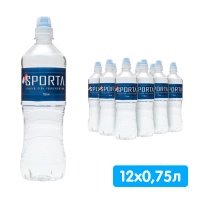 Вода Спорта / Sporta 0.75 литра, спорт, без газа, пэт, 12 шт. в уп.