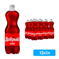 Напиток Добрый Кола 1 литр, газ, пэт, 12 шт. в уп.