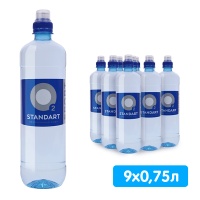 Вода Standart О2 Sport 0.75 литра, спорт, без газа, пэт, 9 шт. в уп.