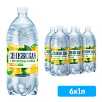 Вода Сенежская Лимон-Мята 1 литр, газ, пэт, 6 шт. в уп.