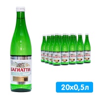 Вода Багиатти 0.5 литра, газ, стекло, 20 шт. в уп.