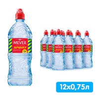 Вода Mever 0.75 литра, спорт, без газа, пэт, 12 шт. в уп.