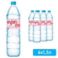 Вода Evian 1.5 литра, без газа, пэт, 6 шт. в уп.